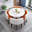 Modern Dining Table Set for 4 Round Conference Room Table with Chairs Small Round Dining Room Table Set Circle Kitchen Table for 4,A13-90x90x75cm