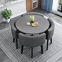 Modern Dining Table Set for 4 Round Conference Room Table with Chairs Small Round Dining Room Table Set Circle Kitchen Table for 4,A34-90x90x75cm