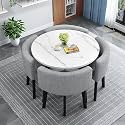 Modern Dining Table Set for 4 Round Conference Room Table with Chairs Small Round Dining Room Table Set Circle Kitchen Table for 4,A18-90x90x75cm