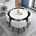 Modern Dining Table Set for 4 Round Conference Room Table with Chairs Small Round Dining Room Table Set Circle Kitchen Table for 4,A15-90x90x75cm