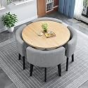 Modern Dining Table Set for 4 Round Conference Room Table with Chairs Small Round Dining Room Table Set Circle Kitchen Table for 4,A25-90x90x75cm