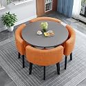 Modern Dining Table Set for 4 Round Conference Room Table with Chairs Small Round Dining Room Table Set Circle Kitchen Table for 4,A35-90x90x75cm