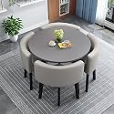 Modern Dining Table Set for 4 Round Conference Room Table with Chairs Small Round Dining Room Table Set Circle Kitchen Table for 4,A28-80x80x75cm