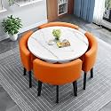 Modern Dining Table Set for 4 Round Conference Room Table with Chairs Small Round Dining Room Table Set Circle Kitchen Table for 4,A3-80x80x75cm