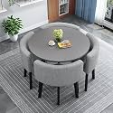 Modern Dining Table Set for 4 Round Conference Room Table with Chairs Small Round Dining Room Table Set Circle Kitchen Table for 4,A33-90x90x75cm