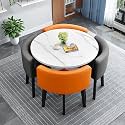 Modern Dining Table Set for 4 Round Conference Room Table with Chairs Small Round Dining Room Table Set Circle Kitchen Table for 4,A7-90x90x75cm
