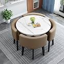 Modern Dining Table Set for 4 Round Conference Room Table with Chairs Small Round Dining Room Table Set Circle Kitchen Table for 4,A6-90x90x75cm