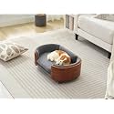Modern Elevated Dog Cat Sofa, Pet Sofa Dog Cat Bed with Solid Wood Legs and Bent Wood Back with Velvet Cushion for Cute Cats and Small Dogs (Dark Grey)
