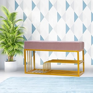 luxury velvet storage bench with shoe rack  upholstered entryway ottoman seat  soft cushioned sitting  gold metal frame furniture  end of bed seating for bedroom living room amp hallway  lavender
