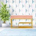 Luxury Velvet Storage Bench with Shoe Rack | Upholstered Entryway Ottoman Seat | Soft Cushioned Sitting | Gold Metal Frame Furniture | End of Bed Seating for Bedroom, Living Room &amp; Hallway| Light Pink