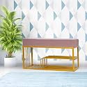 Luxury Velvet Storage Bench with Shoe Rack | Upholstered Entryway Ottoman Seat | Soft Cushioned Sitting | Gold Metal Frame Furniture | End of Bed Seating for Bedroom, Living Room &amp; Hallway | Lavender