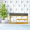 Luxury Velvet Storage Bench with Shoe Rack | Upholstered Entryway Ottoman Seat | Soft Cushioned Sitting | Gold Metal Frame Furniture | End of Bed Seating for Bedroom, Living Room &amp; Hallway|Fossil Grey