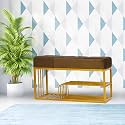 Luxury Velvet Storage Bench with Shoe Rack | Upholstered Entryway Ottoman Seat | Soft Cushioned Sitting | Gold Metal Frame Furniture | End of Bed Seating for Bedroom, Living Room &amp; Hallway | Bronze