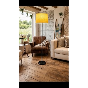 Modern Floor Lamp with Fabric Shade Metal