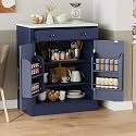 Modern Freestanding Kitchen Pantry with Drawer, Buffet Food Storage, Coffee Bar Cabinet with 2 Adjustable Shelves and 2 Door Shelves, Wood Storage Cabinet for Dining, Kitchen