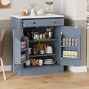 Modern Freestanding Kitchen Pantry with Drawer, Buffet Food Storage, Coffee Bar Cabinet with 2 Adjustable Shelves and 2 Door Shelves, Wood Storage Cabinet for Dining, Kitchen (Gray-5)