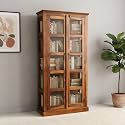 SONA ART &amp; CRAFTS Vista Book Shelf Wooden with Acrylic Glass Door | Multipurpose Solid Wood Bookshelf for Home &amp; Office | Book Organizer or Library Room &amp; Study Room (Natural)