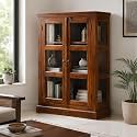 SONA Art & Crafts Vista Mini Book Shelf Wooden with Glass Door | Multipurpose Solid Sheesham Wood Bookshelf for Home & Study Room | Lockable Book Organizer for Library Room & Office (Natural)