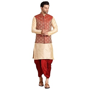 Mens Silk Blend Solid Kurta Dhoti Set