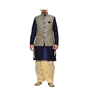 Mens Silk Blend Solid Kurta Dhoti Set