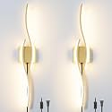 Daunton Modern Gold Plug in Wall Sconce Set of 2, Indoor Dimmable Light Fixture with Plug in Cord for Living Room, LED Sconces Lighting with Remote Control, Wall Lighting Decor for Hallway Bedroom