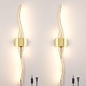 Daunton Modern Gold Plug in Wall Sconces Set of Two, RC Dimmable LED Plug in Wall Light, Wall Lamps with Plug in Cord for TV Wall Sconces, Gold Sconce Wall Lighting for Living Room, Hallway, Bedroom