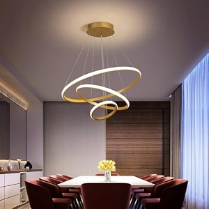 modern golden double 3-ring led pendant light lamp warm white natural white ceiling pendant light elegant finish for living dining room office decorative lighting