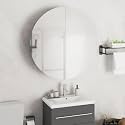 Modern Grey Bathroom Cabinet, Engineered Wood, 21.3 Inch Round LED Mirror, Wall Mount Storage for Toiletries, Stylish Home Organization
