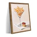 Modern Kitchen Wall Art,Funny Fries in Glass Canvas Wall Decor Painting, Vintage Minimalist Fries Ketchup Food Artwork Prints Pictures for Dining Room Kitchen Decor 12X16 Inch Wood Framed