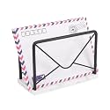 Modern Mail Holder for Home Office, Metal Letter Organizer Sorter for Desk, Cutout Mail Envelope Design, Bill Filling Paper Document Rack, Envelope Storage Rack with Marble Base (Black)