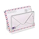 Modern Mail Holder for Home Office, Metal Letter Organizer Sorter for Desk, Cutout Mail Envelope Design, Bill Filling Paper Document Rack, Envelope Storage Rack with Marble Base (Chrome)