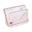 Modern Mail Holder for Home Office, Metal Letter Organizer Sorter for Desk, Cutout Mail Envelope Design, Bill Filling Paper Document Rack, Envelope Storage Rack with Marble Base (Gold)