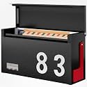 Modern Mailboxes for Outside, Metal Wall Mount Mailbox, with One Flag Kit and Three Sets of Mailbox Number Stickers, 3.9" D×13" W×7.1" H, Rust Resistant Coating Mail Boxes for House, Black AMB06B