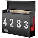Modern Mailboxes for Outside, Metal Wall Mount Mailbox, with One Flag Kit and Three Sets of Mailbox Number Stickers, 3.9" D×14.2" W×10.2" H, Rust Resistant Coating Mail Boxes for House, Black AMB07B