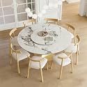 9 Piece Round Dining Table Set, Modern 59" Sintered Stone Kitchen Table with 31.5" Round Turntable and 8 PU Leather Chairs Set for Kitchen,Dining Room