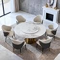 Modern Mid-Century Dining Table Set for 6-8 People Kitchen Dining Room Table Set with 360° Lazy Susan, 59" Sintered Stone Dining Table with 6 Upholstered Chairs, Family Kitchen Furniture