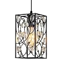 Modern Mini Crystal Pendant Light with Metal Cage 1-Light Rectangular Pendant Lighting Fixture for Kitchen Island Sink Countertop Dining Room Farmhouse, Matte Black Finish