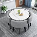 Modern Office Conference Table Set with 4 Chairs Small Meeting Room Table for Meetings and Negotiations 80cm Round Table for Office Reception and Kitchen Dining,P