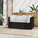 Modern Black PE Rattan Patio Corner Sofa with Adjustable Feet, Compact Modular Outdoor Seating Set for Balcony and Garden, Durable Steel Frame and Weather-Resistant Cushions