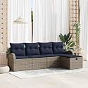Modern Outdoor Sofa Set with Cushions and Storage in Grey Navy Poly Rattan, Durable Patio Furniture with Powder-Coated Steel Frame, Removable Covers, Ergonomic Armrests,
