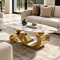 Modern Oval Glass Coffee Table, Luxury