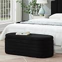 Modern Oval Storage Ottoman Bench, Upholstered Boucle Teddy Fabric End of Bed Bench with Storage, End of Bed Stool with Safety Hinge for Bedroom, Living Room, Entryway, Black