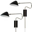Modern Black Plug in Swing Arm Wall Sconces with Switch, Set of 2
