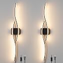 Daunton Modern Plug in Wall Sconces Set of Two, RC Dimmable LED Plug in Wall Light, Black Sconce Wall Lighting for Living Room, Hallway, Bedroom