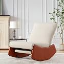 Modern Rocking Chair Recliner, Comfortable Upholstery Glider Chair, Solid Wood Frame, Accent Reading Chair for Bedroom, Living Room, Nursery, White