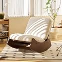 Modern Rocking Chair Recliner, Comfortable Upholstery Glider Chair, Solid Wood Frame, Accent Reading Chair for Bedroom, Living Room, Nursery, Cream White