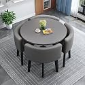 Modern Round Dining Table Set Space Saving Kitchen Table with 4 Fabric Chairs Ideal for Home Office 90 * 90 * 75cm Reception Saving Set,A29-80 * 80 * 75cm