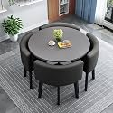 Modern Round Dining Table Set Space Saving Kitchen Table with 4 Fabric Chairs Ideal for Home Office 90 * 90 * 75cm Reception Saving Set,A30-90 * 90 * 75cm