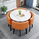 Modern Round Dining Table Set Space Saving Kitchen Table with 4 Fabric Chairs Ideal for Home Office 90 * 90 * 75cm Reception Saving Set,A21-80 * 80 * 75cm