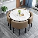 Modern Round Dining Table Set Space Saving Kitchen Table with 4 Fabric Chairs Ideal for Home Office 90 * 90 * 75cm Reception Saving Set,A6-80 * 80 * 75cm